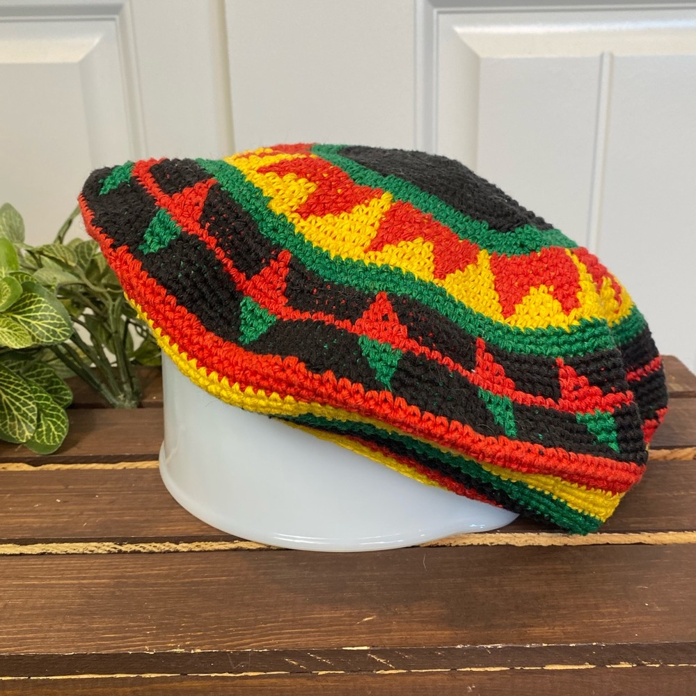 Vibrant Colorful Rasta Jamaican Crochet Tam Hat